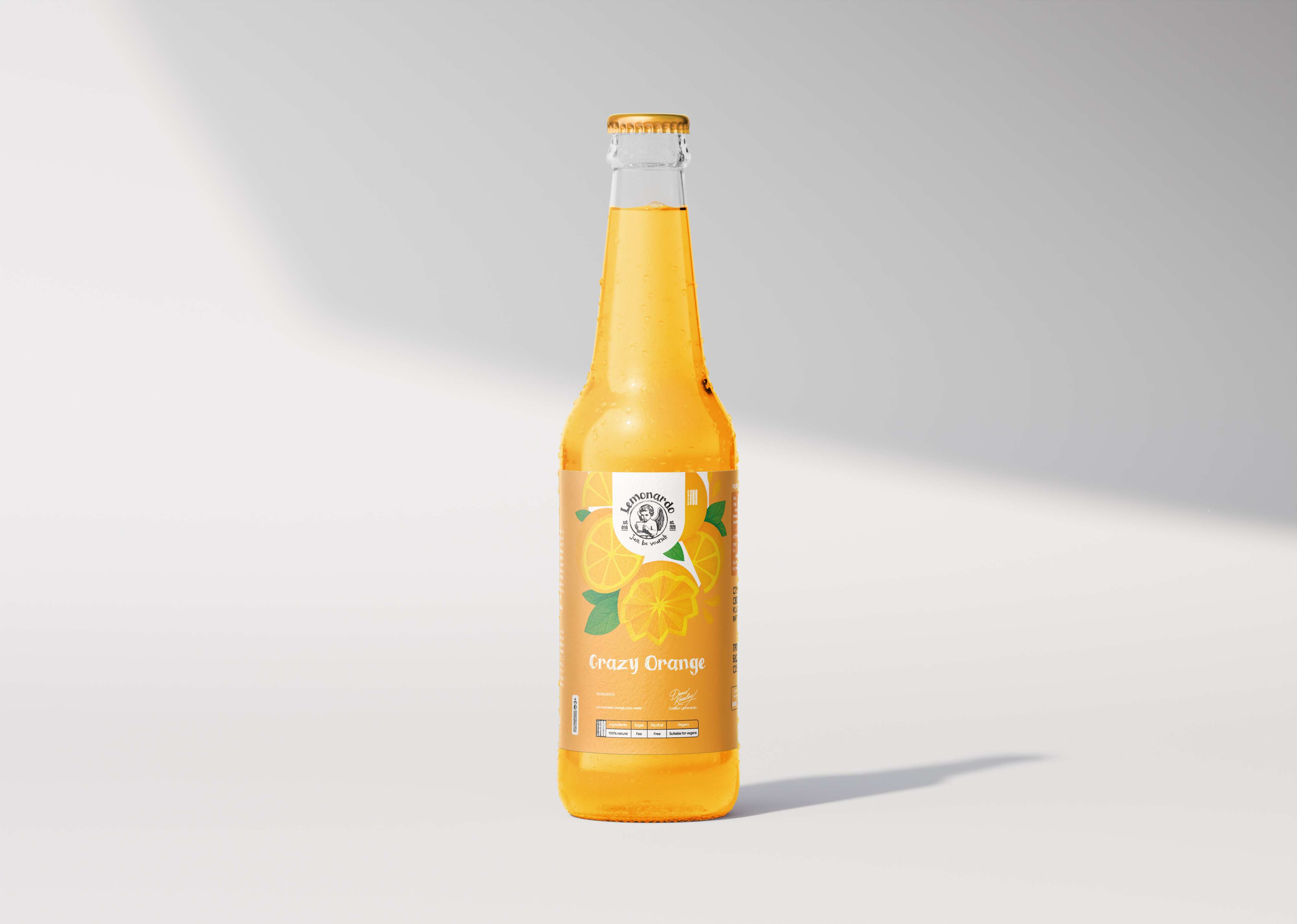 Газированный напиток Лимонад Lemonardo Апельсиновый лимонад без сахара, стеклянная бутылка 330мл. - фото 1