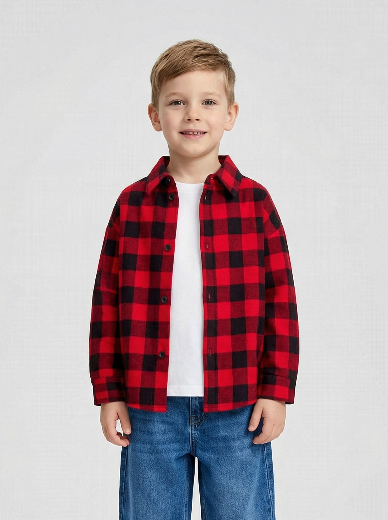 Изображение товара Детская рубашка YOULALA 110 в клетку из хлопка с застежкой на кнопки