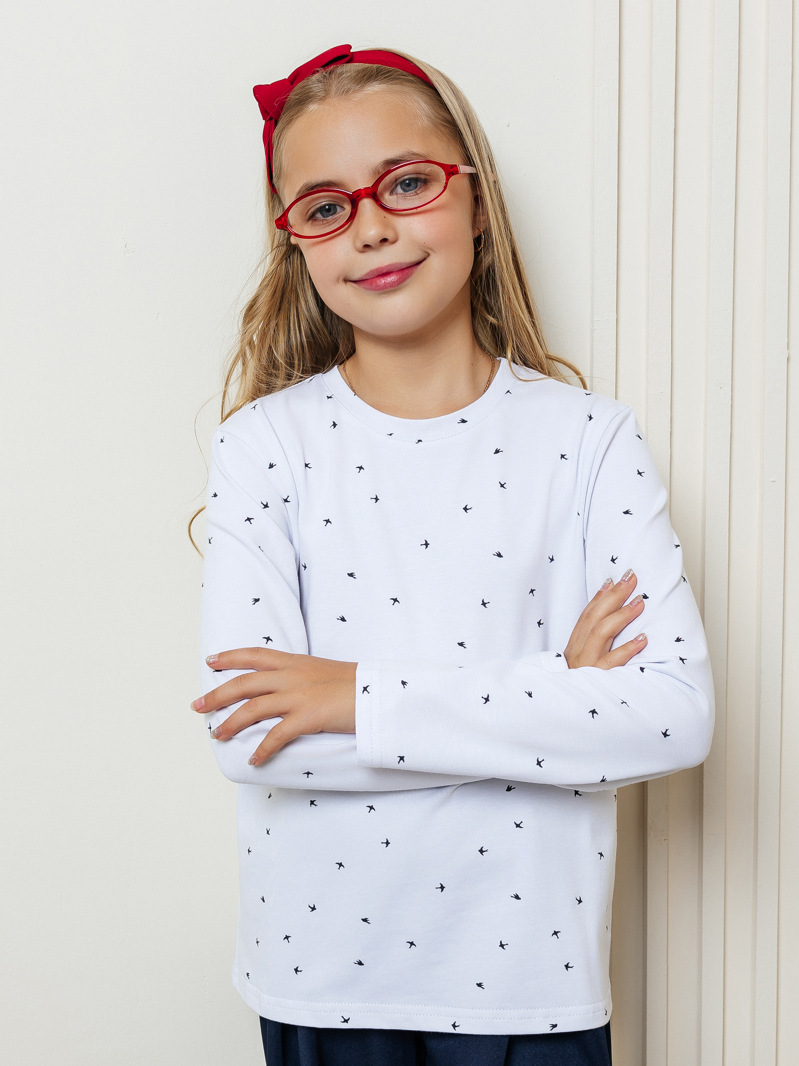 Лонгслив Селтекс Ю_ДК1 белый/ласточки черный - фото 1
