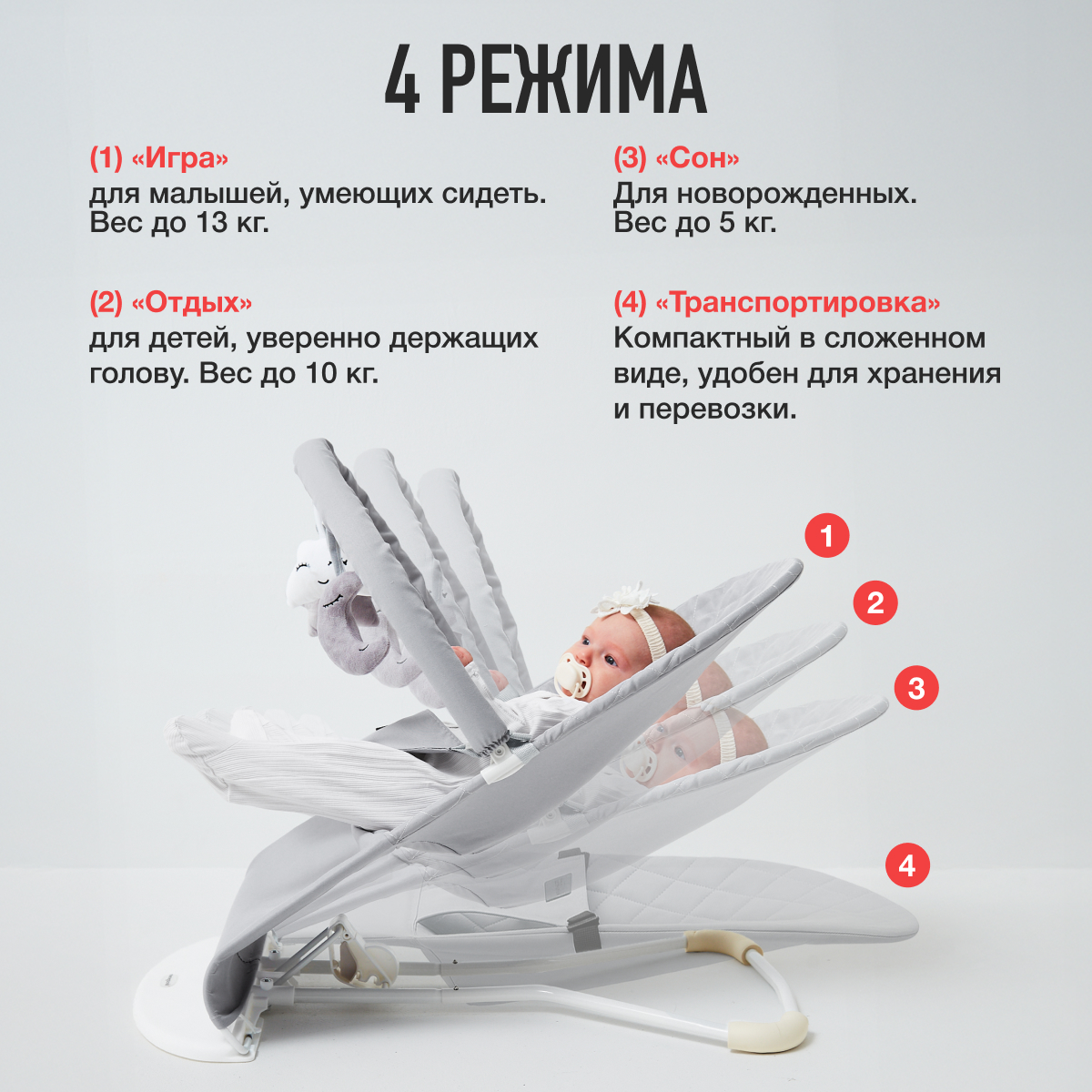 Шезлонг Mamagoods светло-серый серый - фото 4