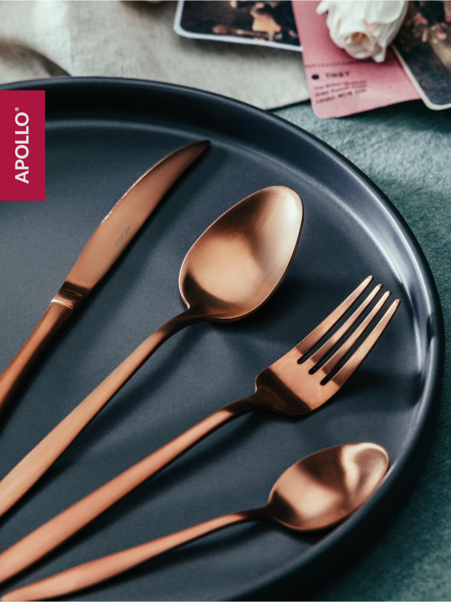 Набор столовых приборов APOLLO 16 предметов, розовое золото, матовые - фото 7
