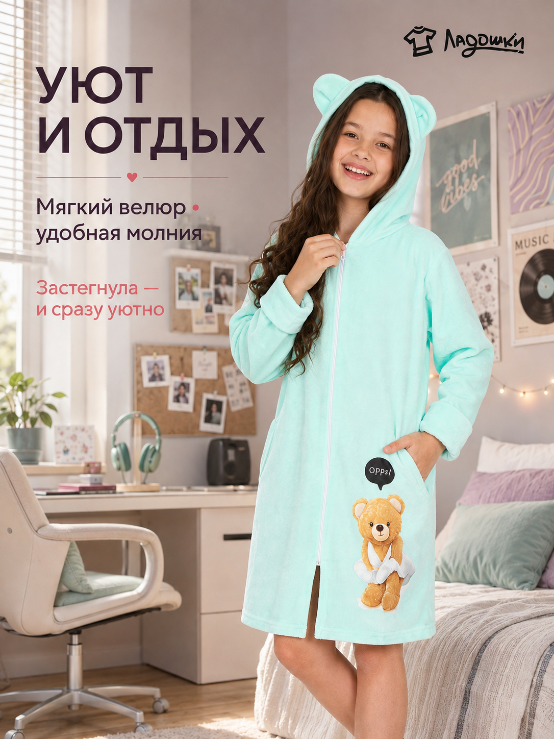 Халат ЛАДОШКИ Халат Монро бирюза - фото 2
