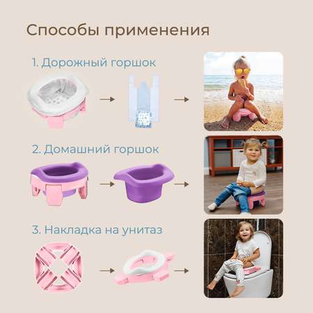 Горшок дорожный ROXY-KIDS складной HandyPotty 3 в 1 цвет розовый/фиолетовый