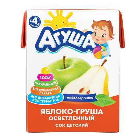 Сок Агуша яблоко-груша осветленный 0.2л с 4месяцев