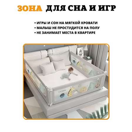 Комплект из 3-х барьеров Floopsi на кровать 2.0х1.6х2.0 м для детей от падений + соединительная планка
