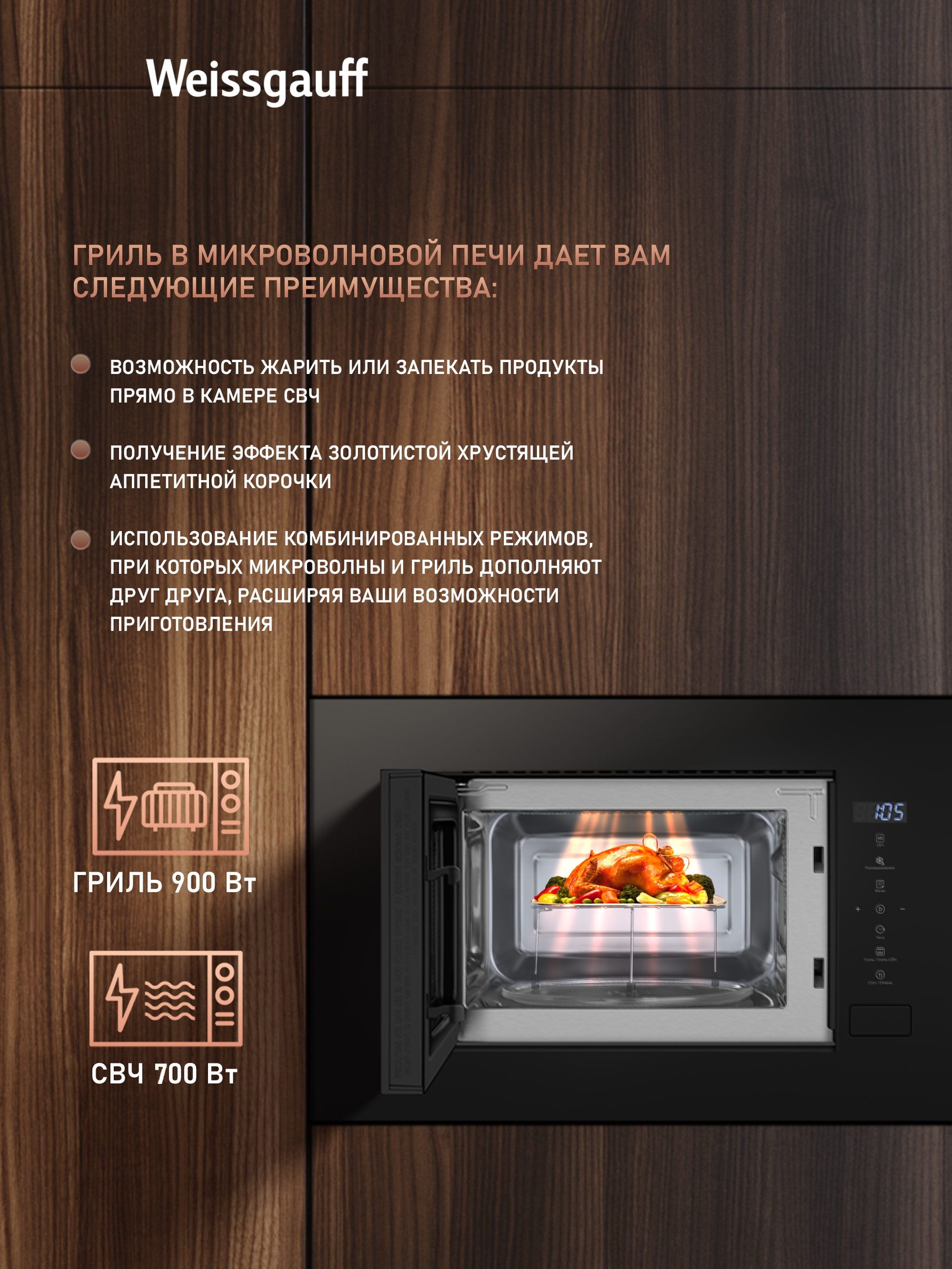 Встраиваемая микроволновая печь WEISSGAUFF 435130 - фото 4