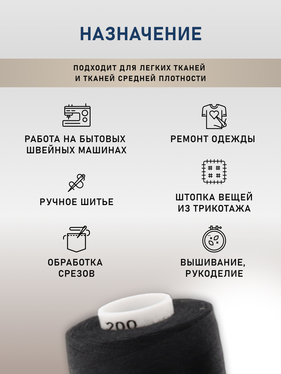 Нитки для шитья 40/2 Bestex 365м 5шт. - фото 3
