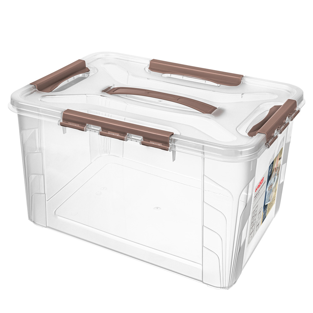 Ящик для хранения Econova универсальный с замками, ручкой Grand Box 20 л коричневый - фото 1
