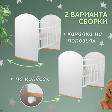 Детская кроватка Азбука Кроваток прямоугольная, без маятника (белый)