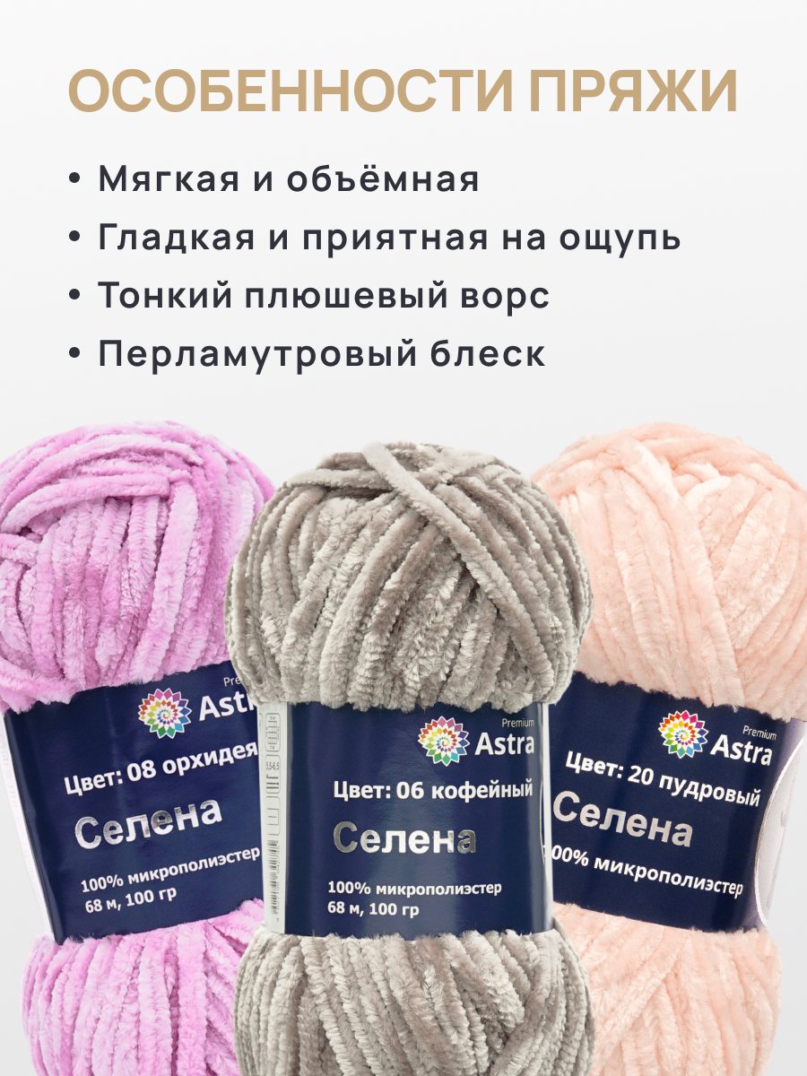 Пряжа для вязания Astra Premium селена мягкая микрополиэстер 100 гр 68 м 06 кофейный 3 мотка - фото 3