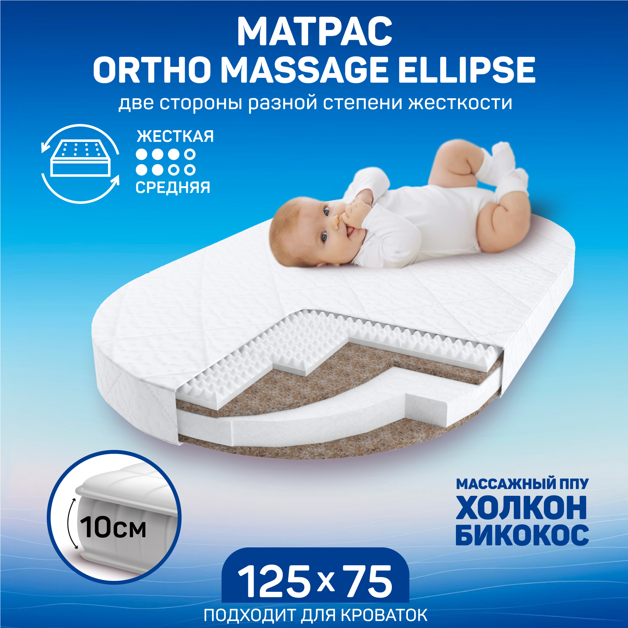 Матрас овальный Amarobaby Ortho massage ellipse 125х75 - фото 1