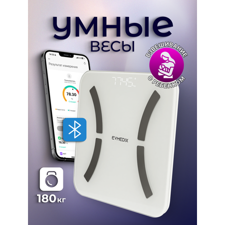 Электронные весы EVMEDIX 180 кг с Bluetooth белые