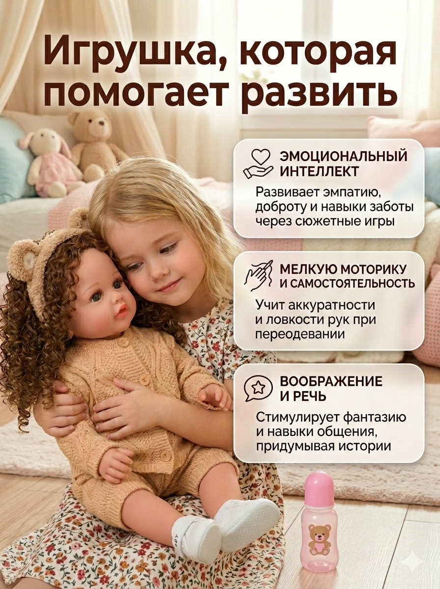 Кукла пупс SHARKTOYS реборн Алина высота 55 см 21700009 - фото 6