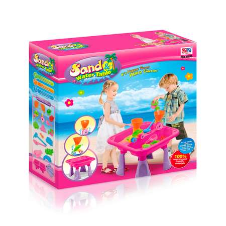 Cтол для игр с песком и водой Hualian Toys Водяные мельницы 47х47х35 см розовый