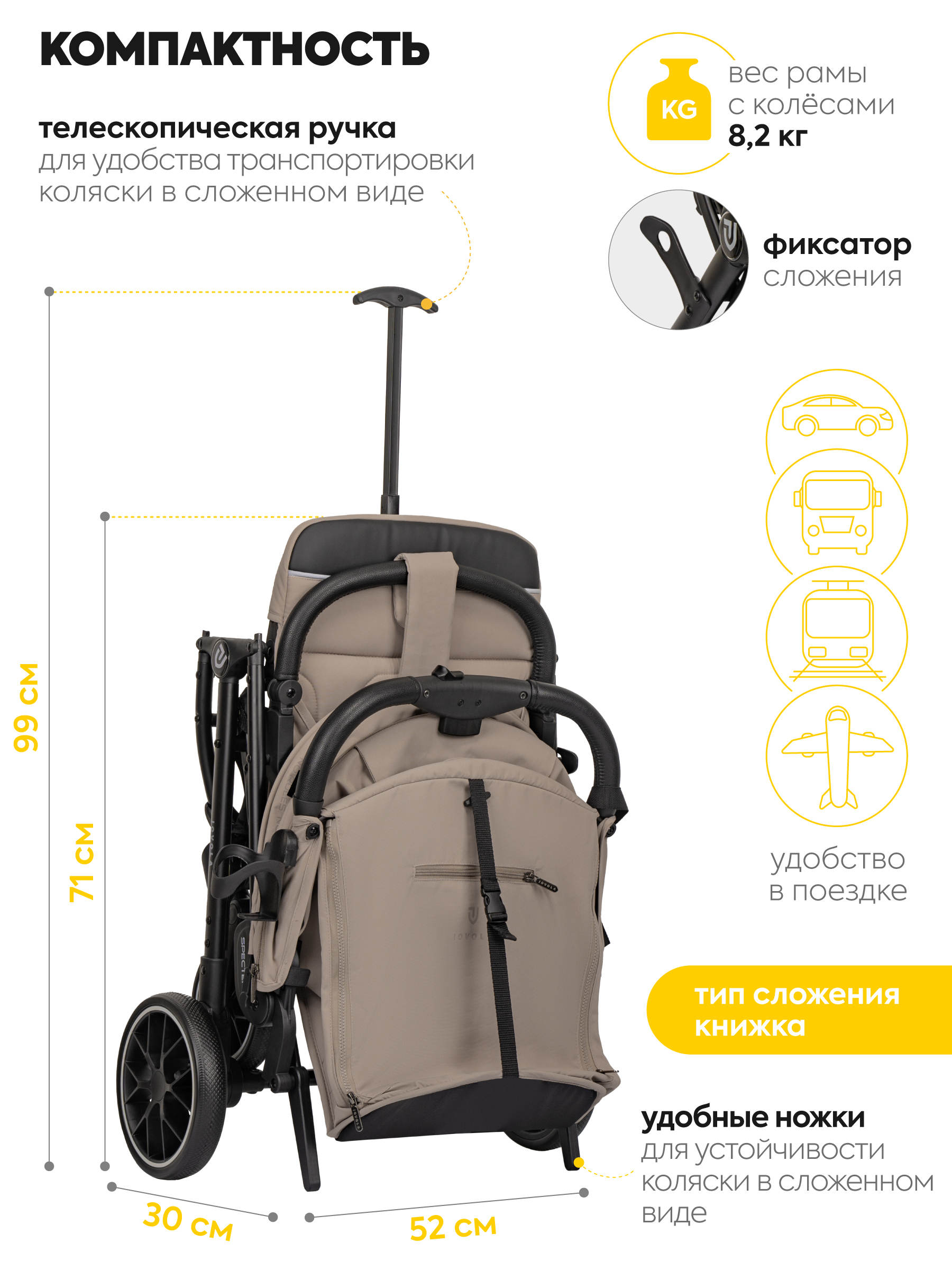 Коляска прогулочная JOVOLA Specter бежевый - фото 11