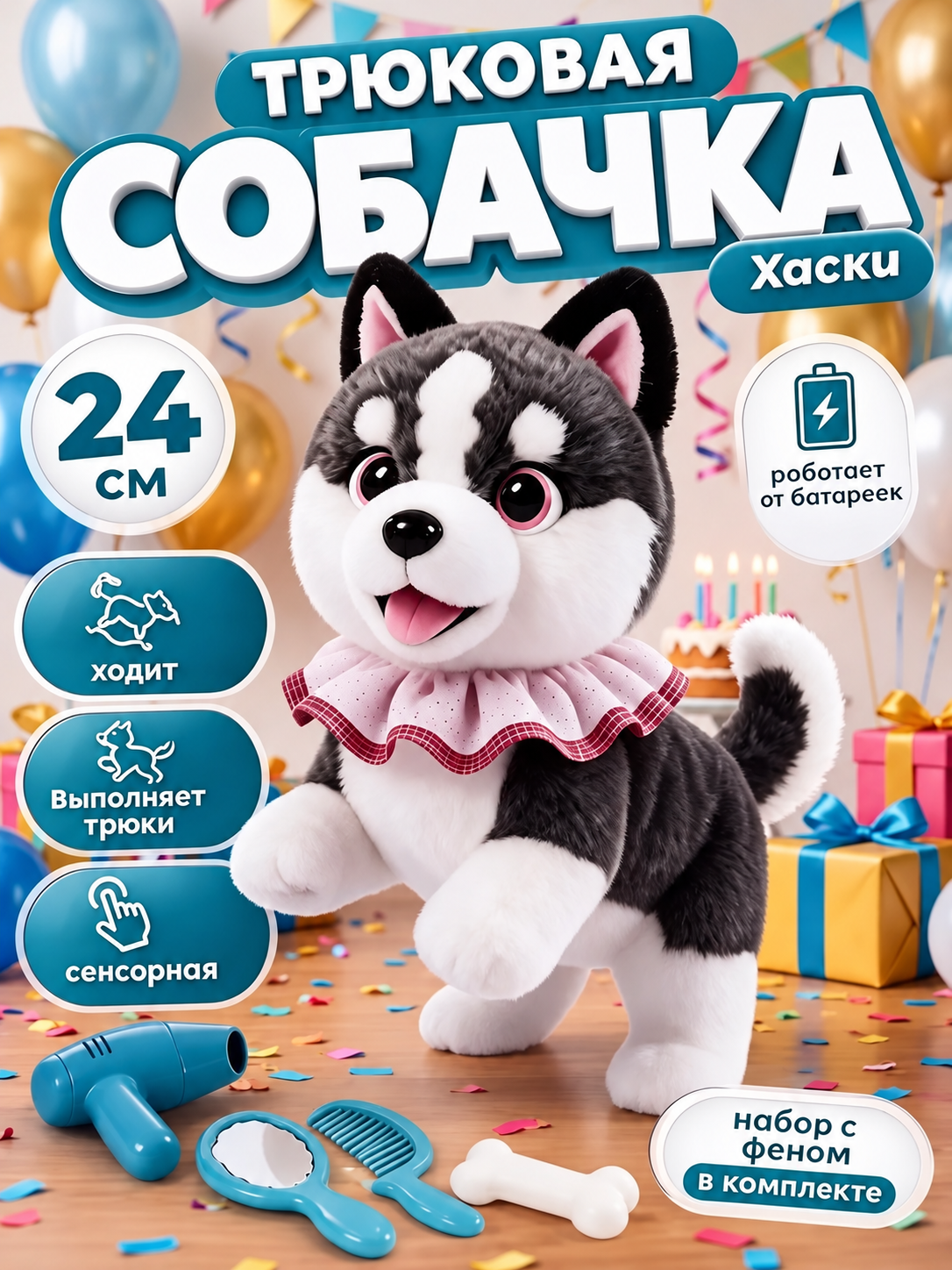 Мягкая игрушка FAVORITSTAR DESIGN Интерактивный щенок хаски - фото 15