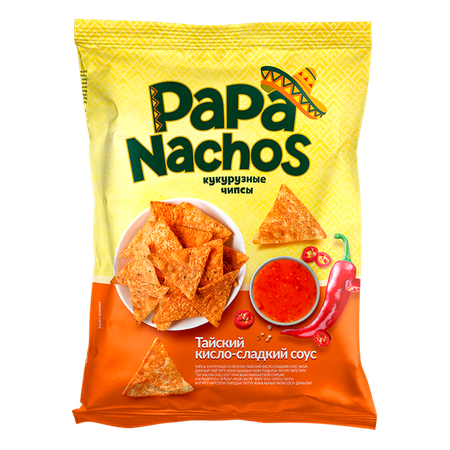 Чипсы кукурузные Papa Nachos тайский кисло-сладкий соус чили 150г