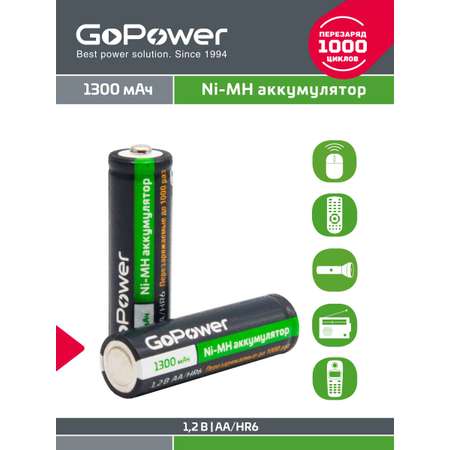 Аккумулятор бытовой AA GoPower Аккумуляторная батарейка AA