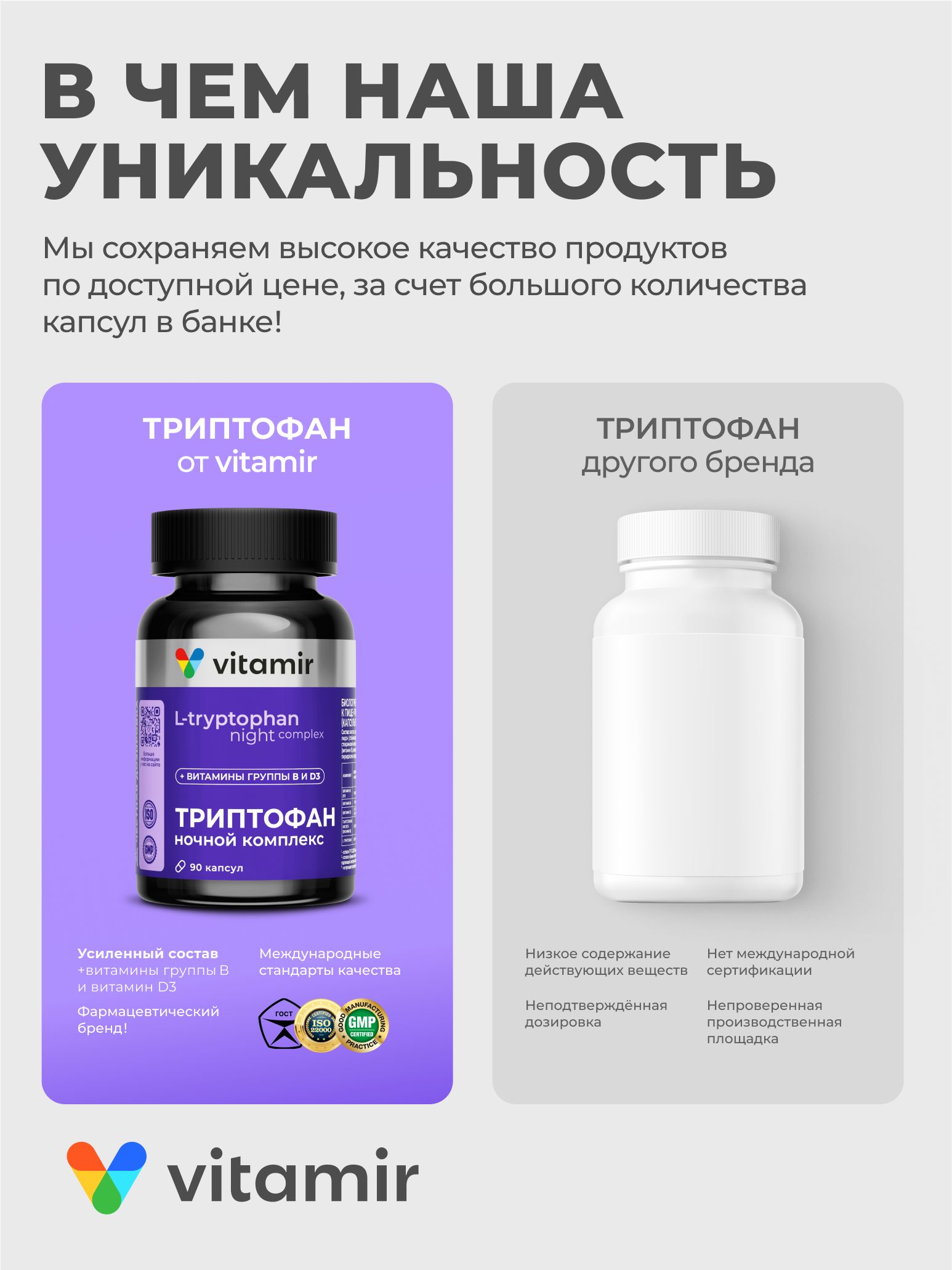 Триптофан ночной комплекс VITAMIR с витаминами B и D3 для сна настроения и от стресса 90 капсул - фото 4