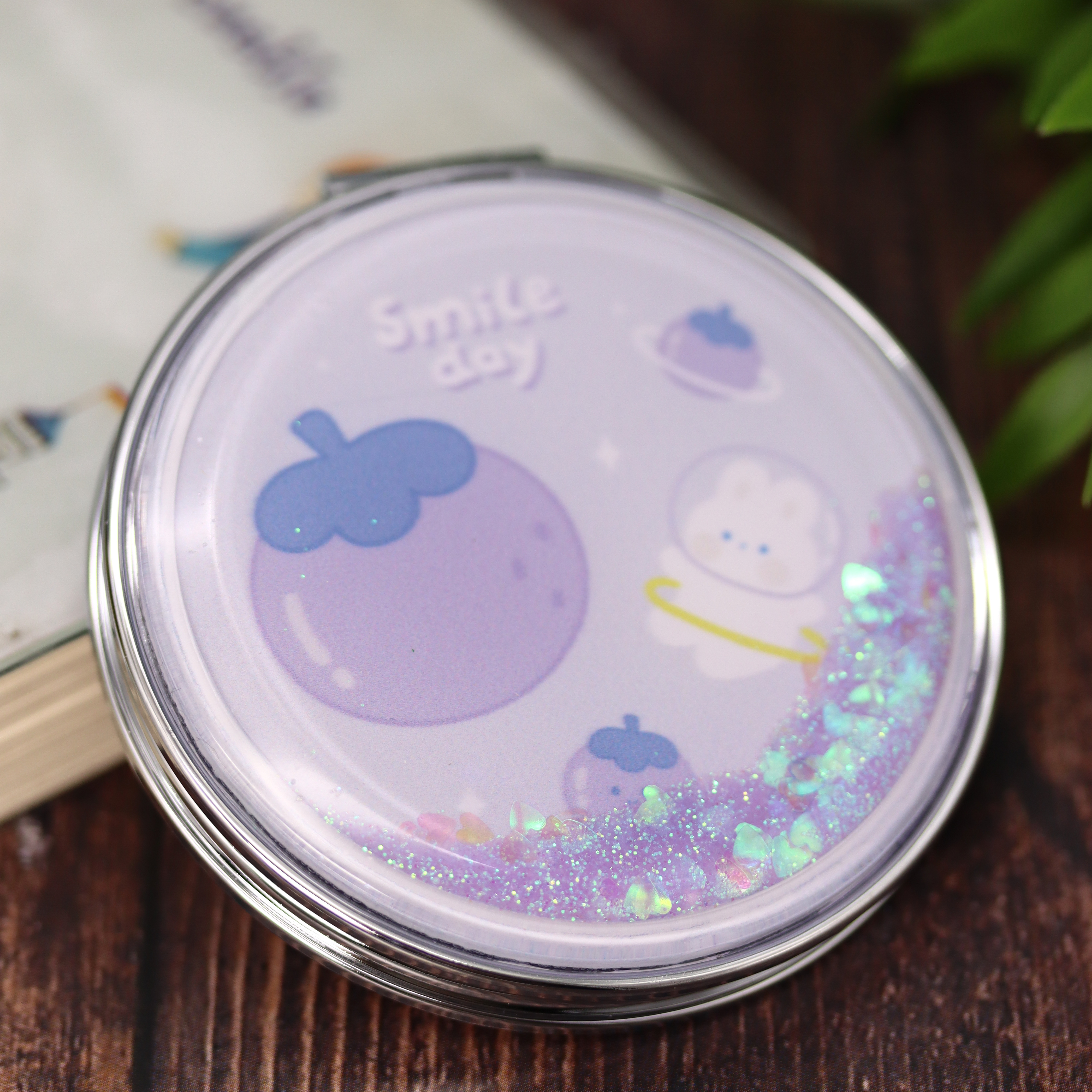 Зеркало карманное iLikeGift Smile day purple с увеличением - фото 3