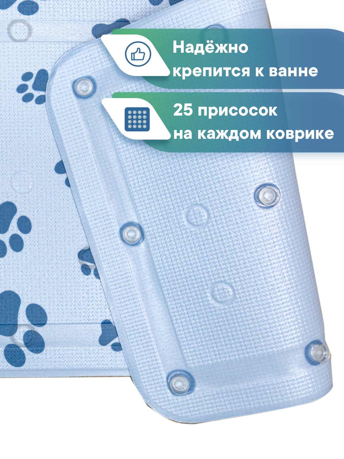Коврик для ванны VILINA c присосками для животных 43х90 см. голубой - фото 4