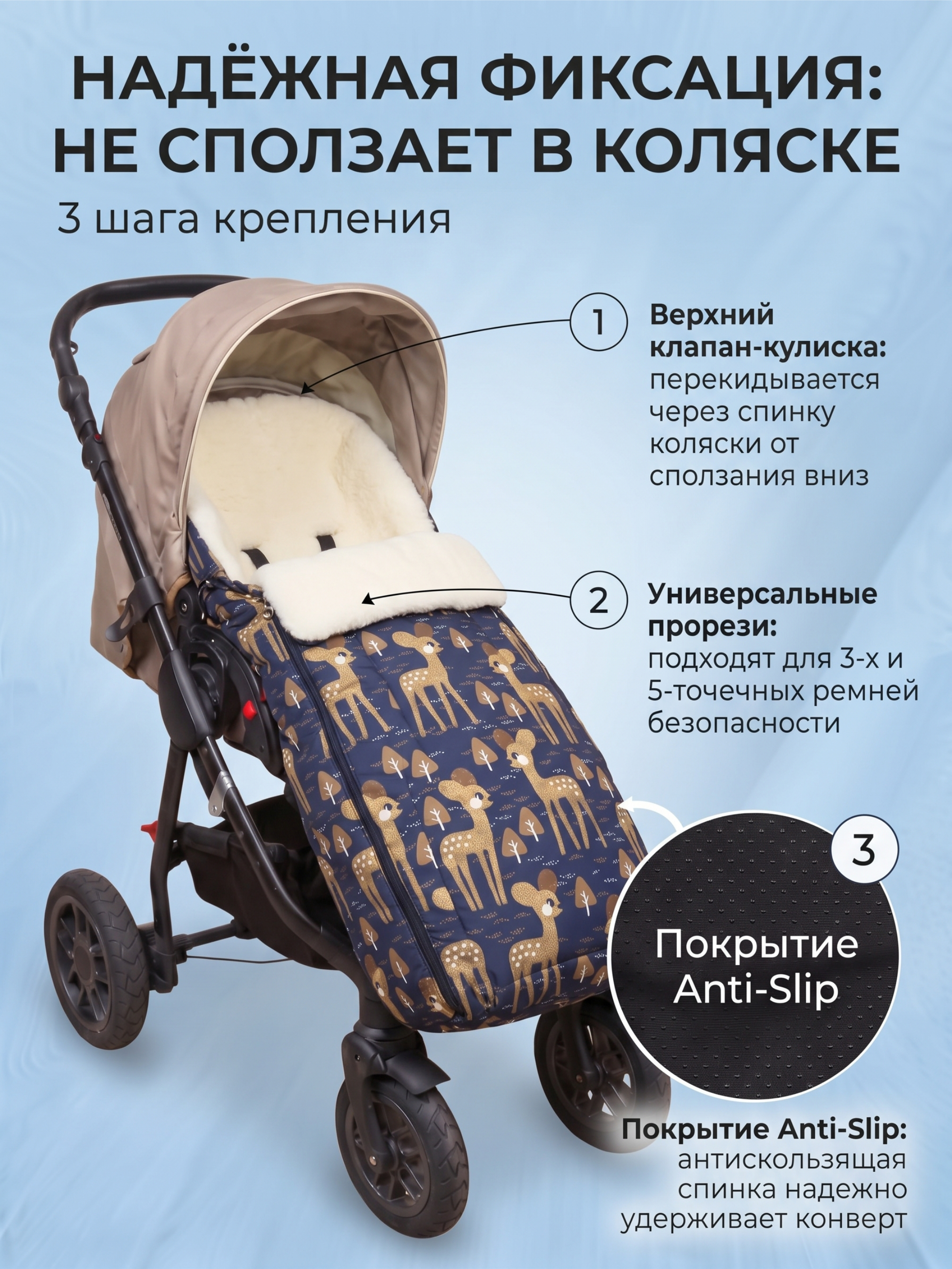 Конверт в коляску СОННЫЙ ГНОМИК Норд Макси синий - фото 6