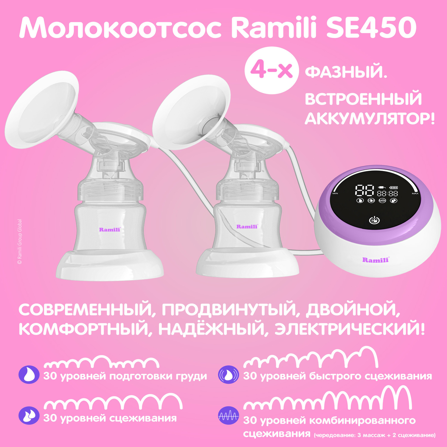Электрический молокоотсос Ramili Четырехфазный двойной SE450 - фото 2