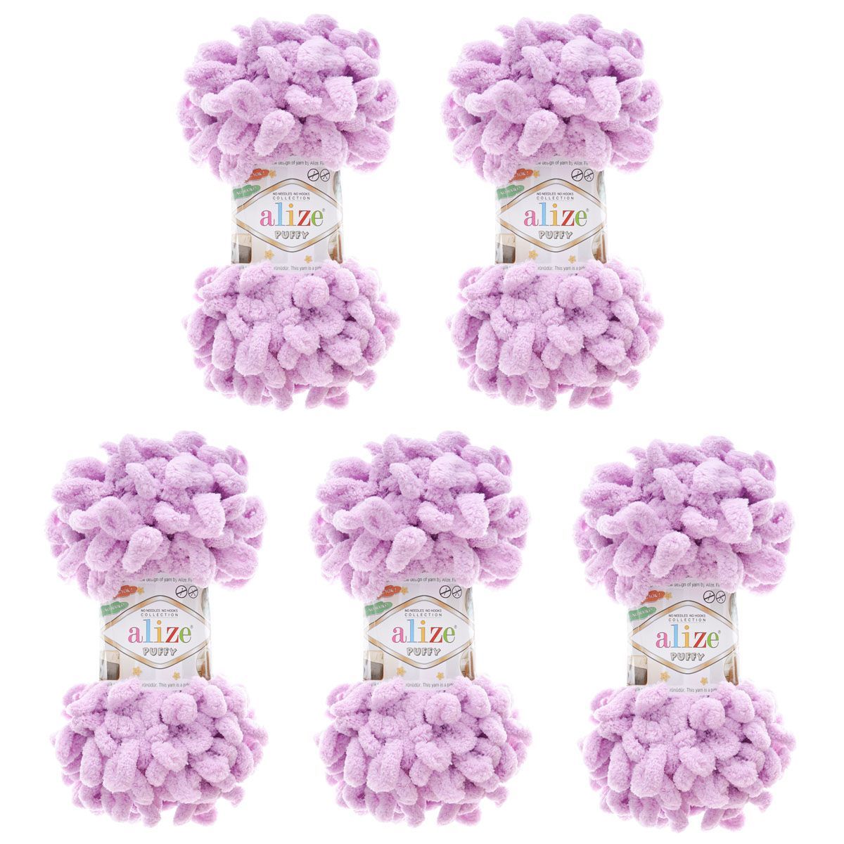 Пряжа для вязания Alize puffy 100 г 9 м микрополиэстер фантазийная плюшевая 27 светлая сирень 5 мотков - фото 3