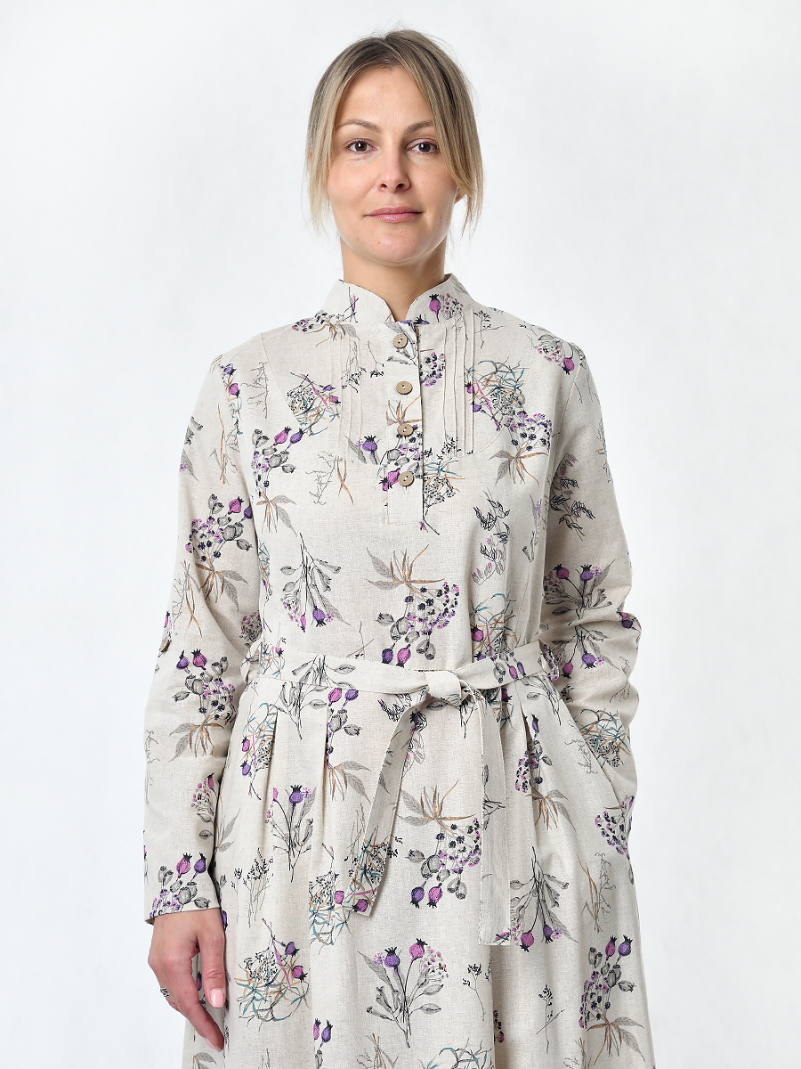 Платье Льняная Горница пл025-02/бежевый-сиреневый-серый - фото 3