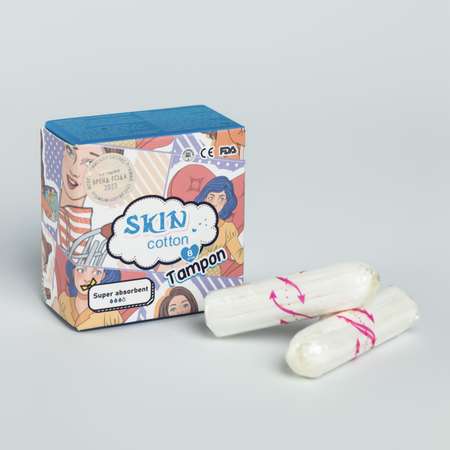 Женские одноразовые тампоны SKIN COTTON Super 3 капли 8 шт