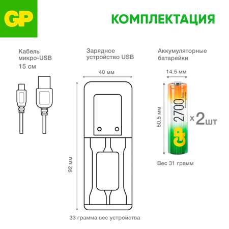 Зарядное устройство GP с аккумуляторами 270AA 2 шт