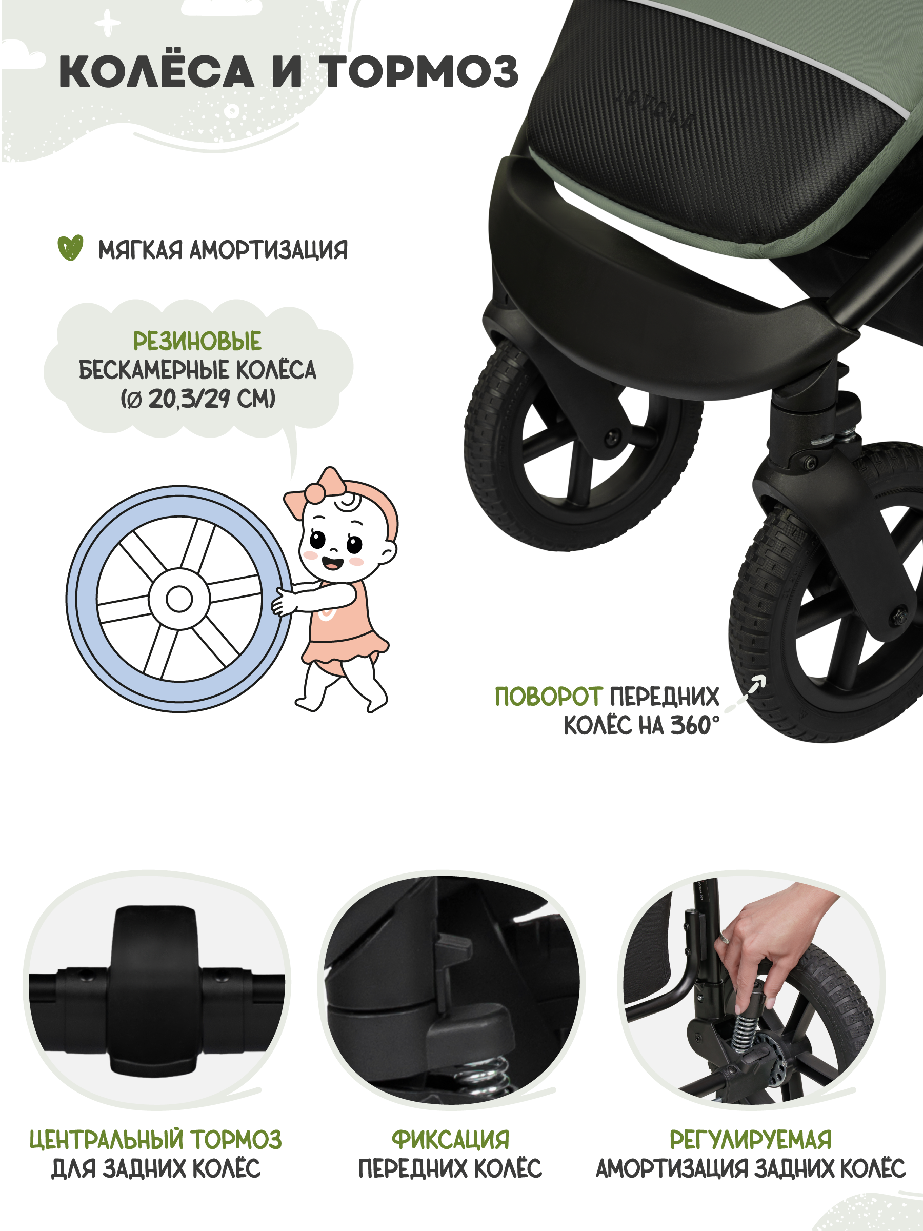 Коляска прогулочная JOVOLA Selena SL, зеленый - фото 10