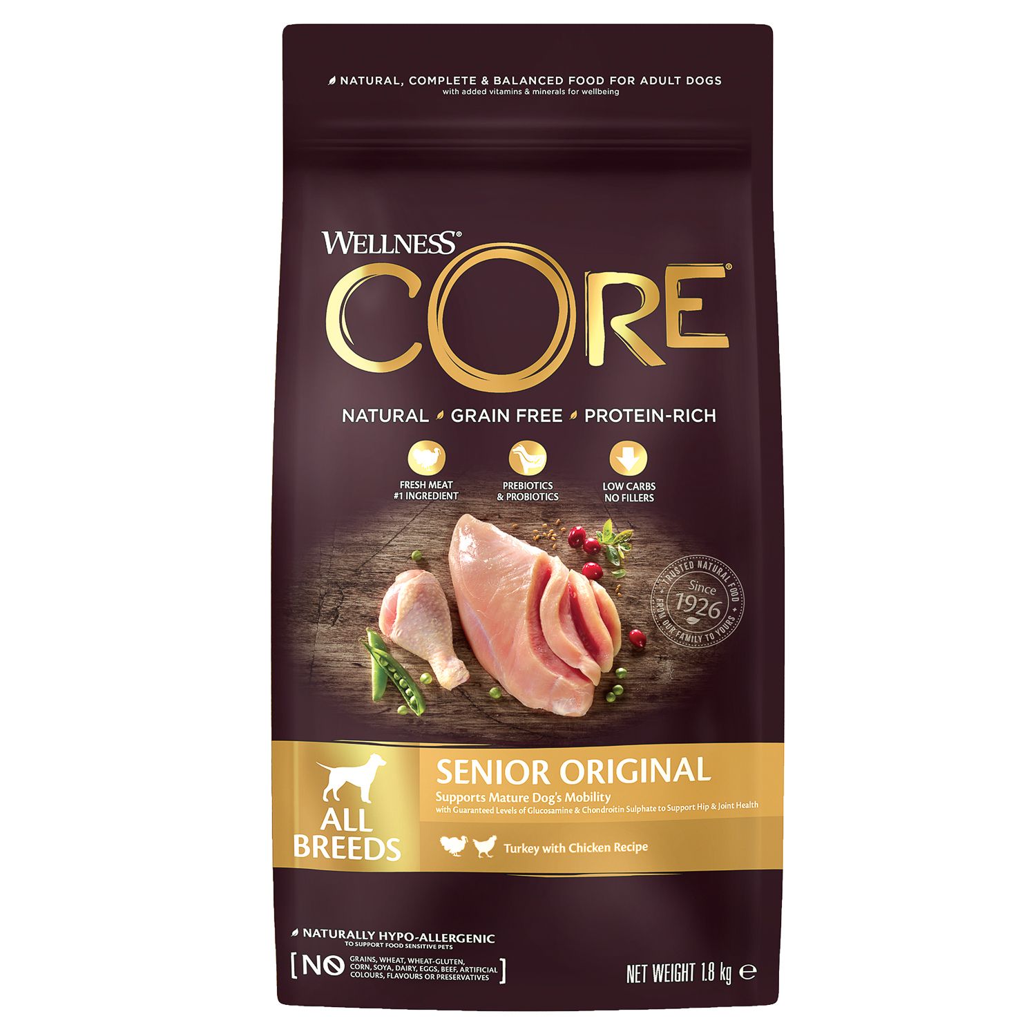 Корм для собак Wellness CORE пожилых всех пород индейка курица 1.8кг - фото 1