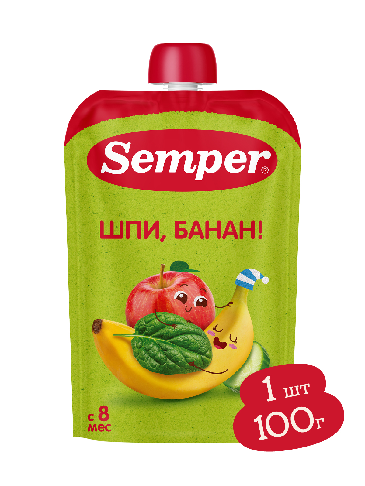 Пюре Semper Яблоко-банан-шпинат-огурец с 8 мес 100 г - фото 2