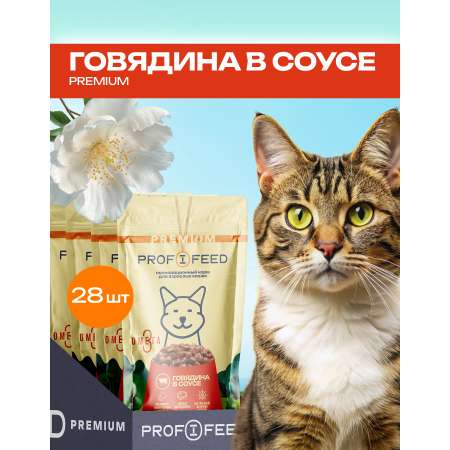 Корм консервированный для кошек пауч Profifeed с говядиной в соусе 75 г 28 шт