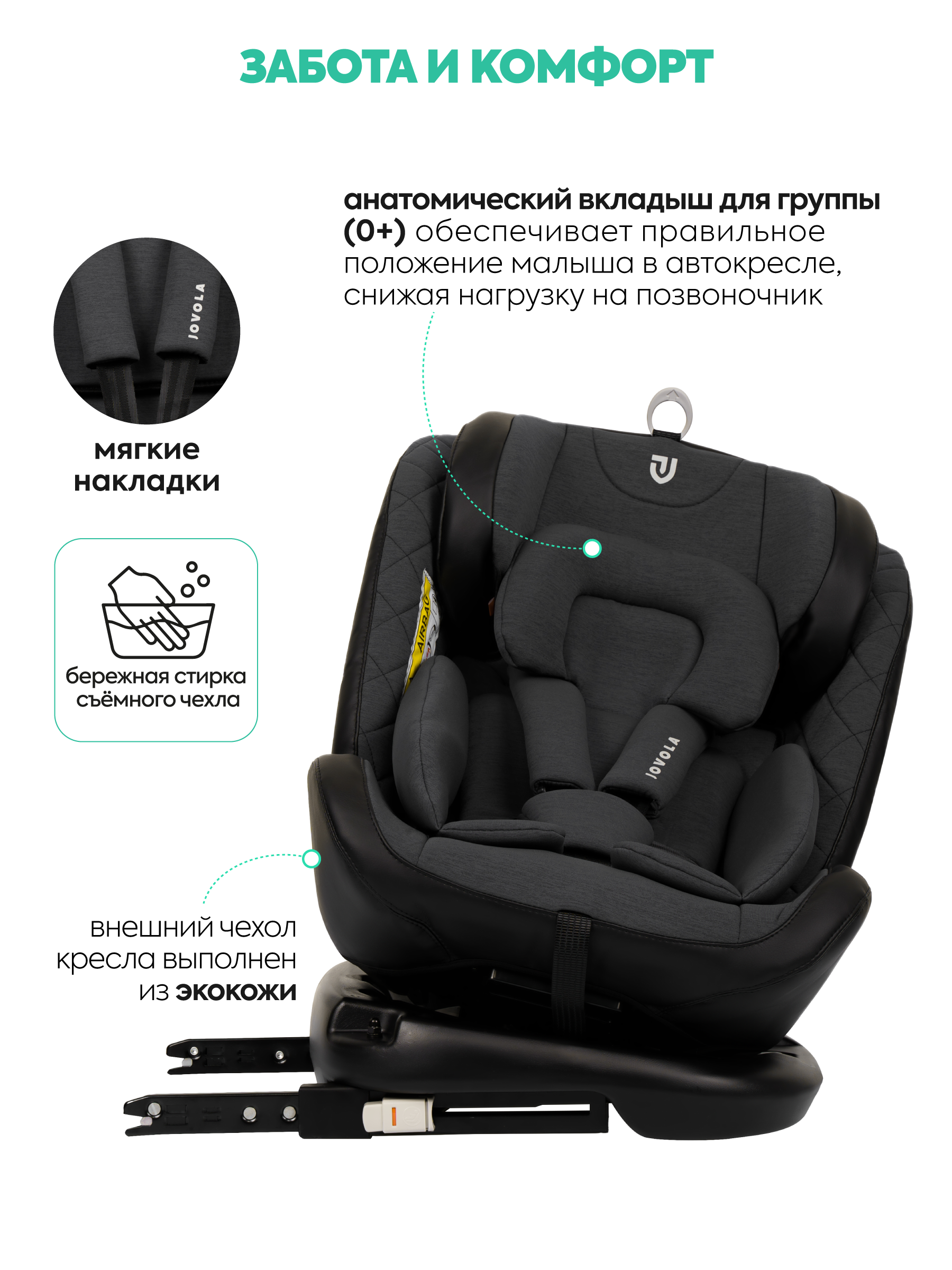 Автокресло Indigo Jovola Fuller сер.-черная кожа Isofix 0+/1/2/3 (0-36 кг) серый - фото 6