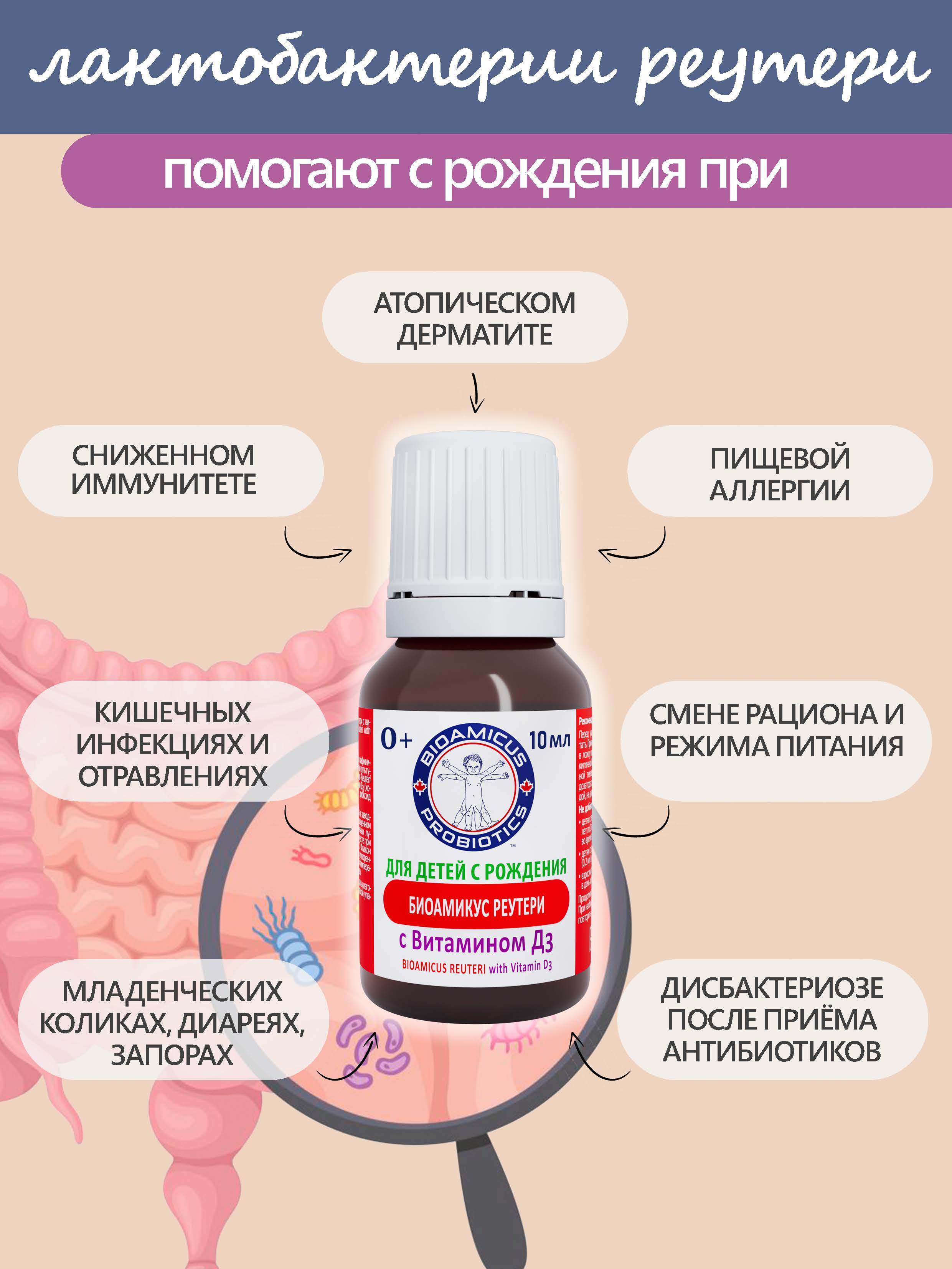 Лактобактерии Реутери с Д3 BioAmicus В каплях с рождения 10 мл - фото 6