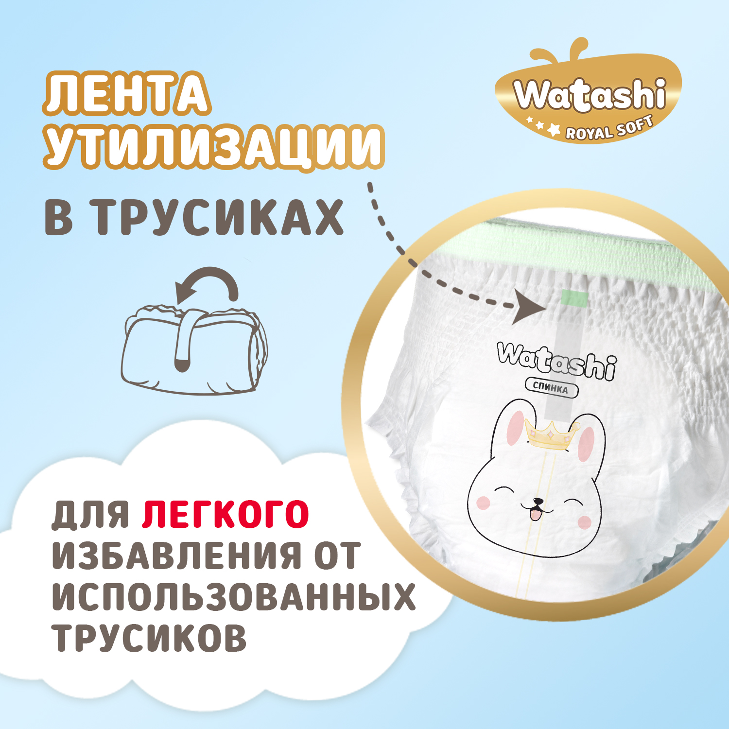Трусики WATASHI Royal Soft Royal Soft L (9-14 кг) 56 шт. - фото 9
