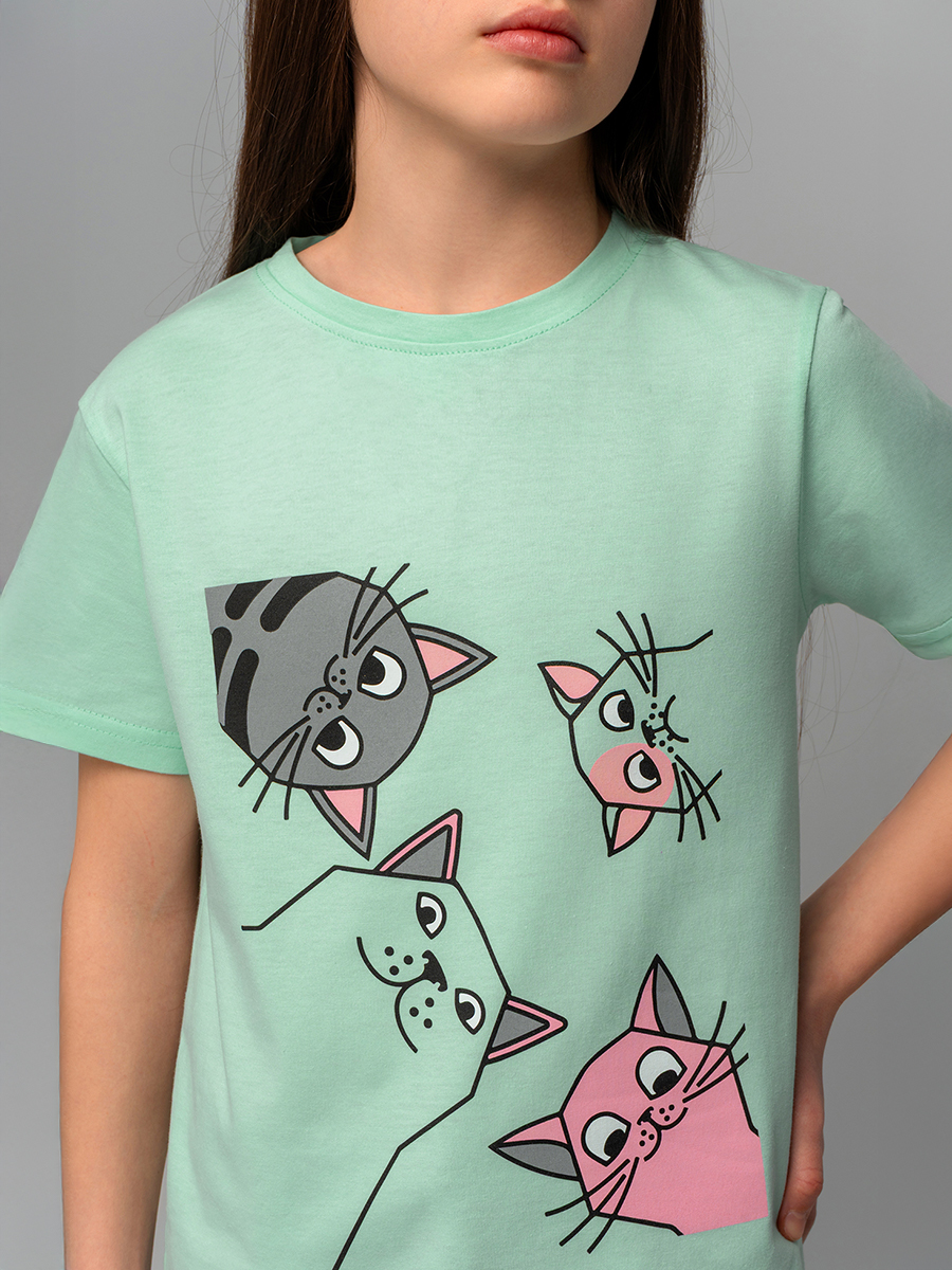 Футболка HappyFox HF66031Dкотики.ментоловый - фото 2