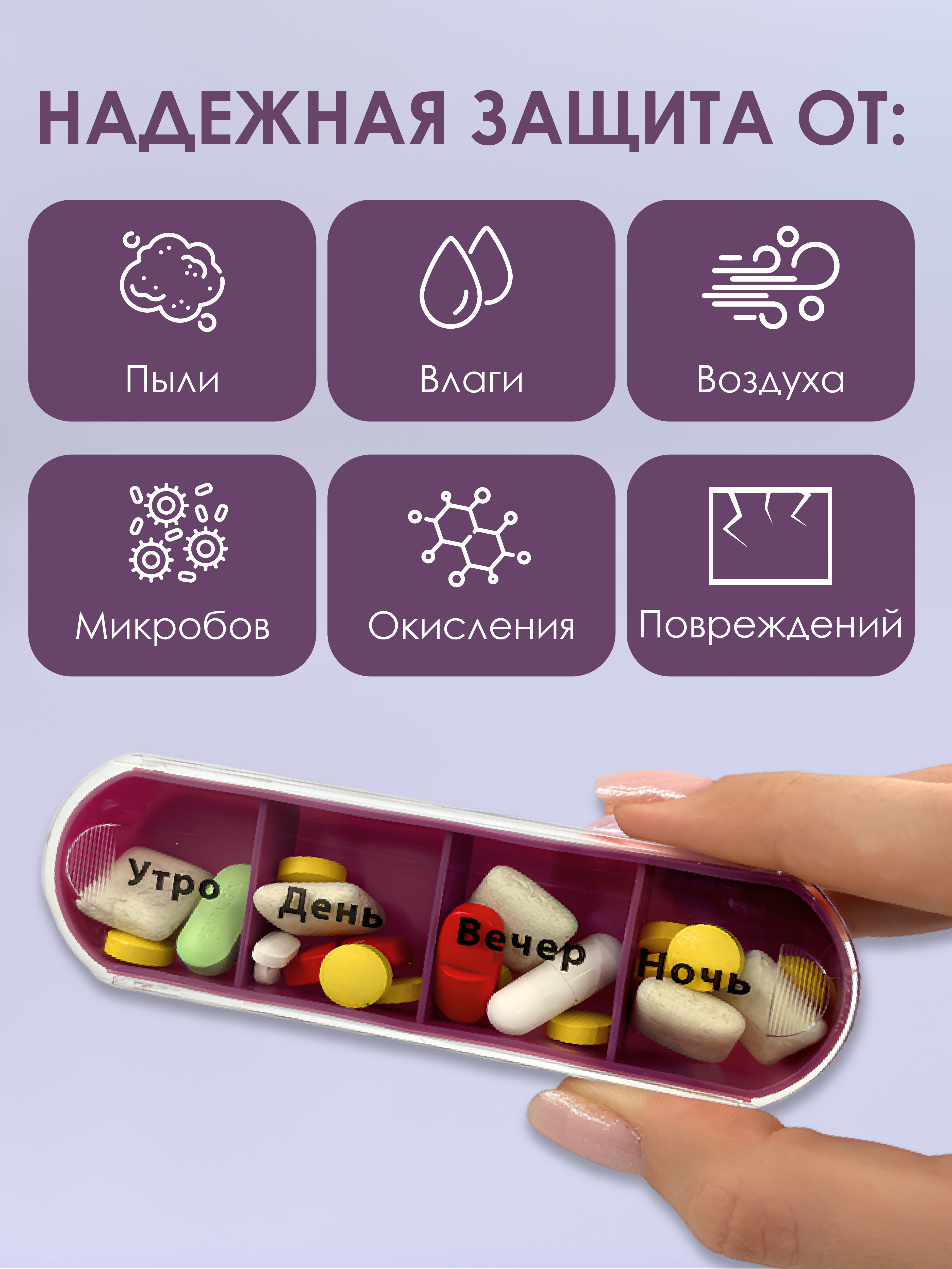 Таблетница на неделю AXLER 4 приема, бокс для лекарств контейнер для таблеток кейс органайзер для витаминов - фото 6