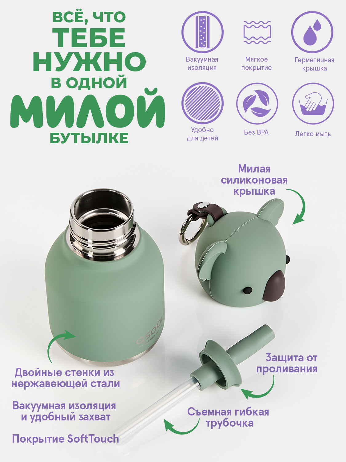 Термобутылка ASOBU Bestie mini Коала, 200 мл - фото 4