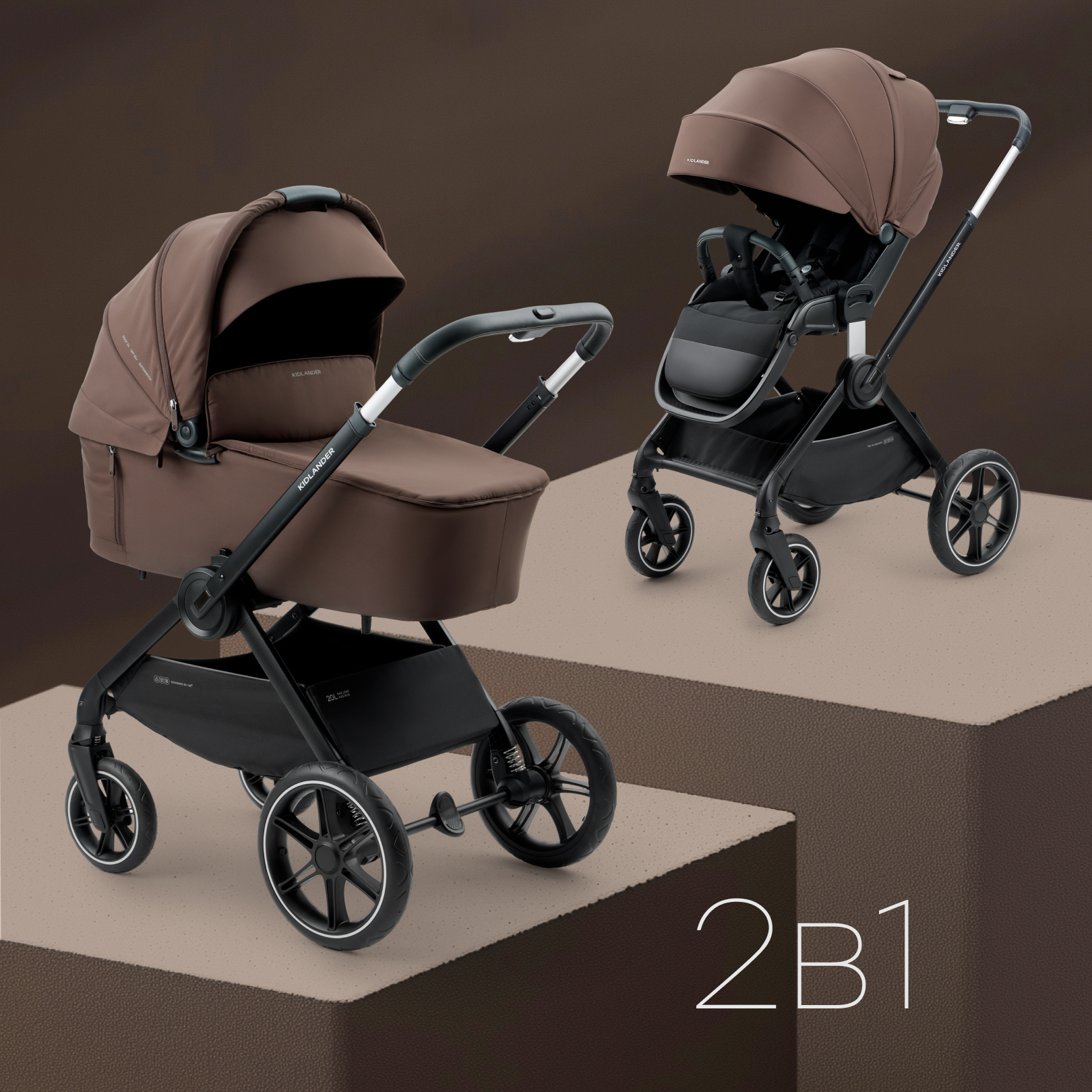 Коляска 2в1 Happy Baby Kidlander коричневый - фото 1