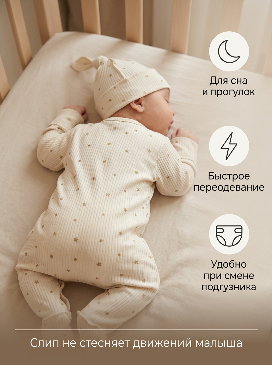 Комбинезон с шапочкой Milkymania 1095звездопадшампань - фото 14