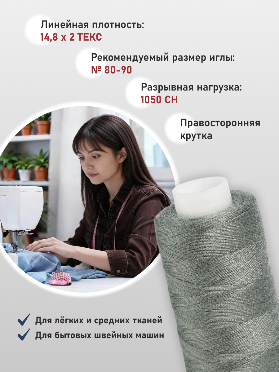 Нитки Bestex универсальные прочные для шитья 40/2 400 ярд 10 шт 185 темный серый металл - фото 2