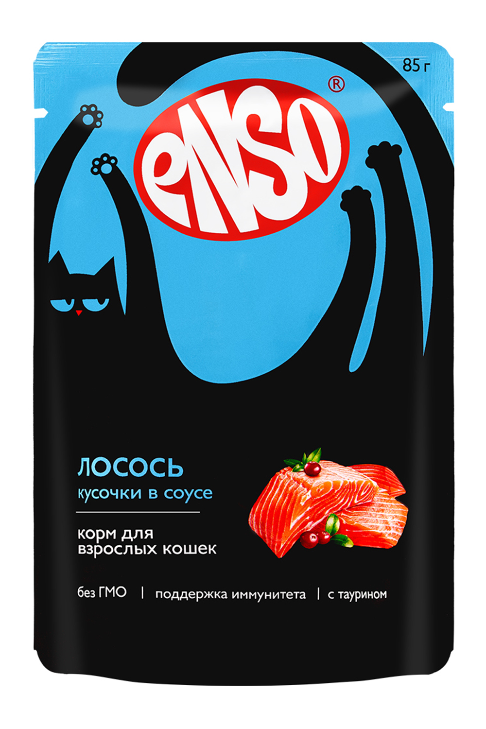 Корм влажный полнорационный ENSO для взрослых кошек с лососем пауч 85г - фото 1