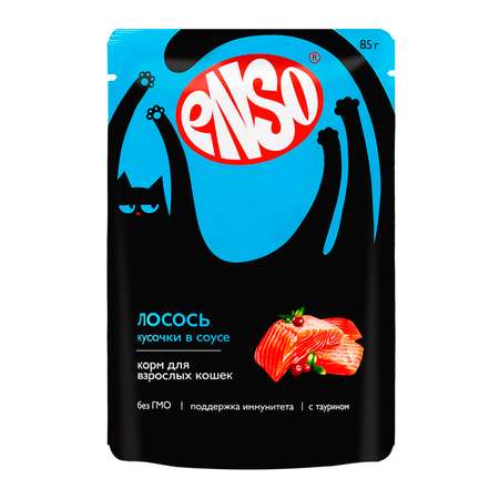 Корм влажный полнорационный ENSO для взрослых кошек с лососем пауч 85г