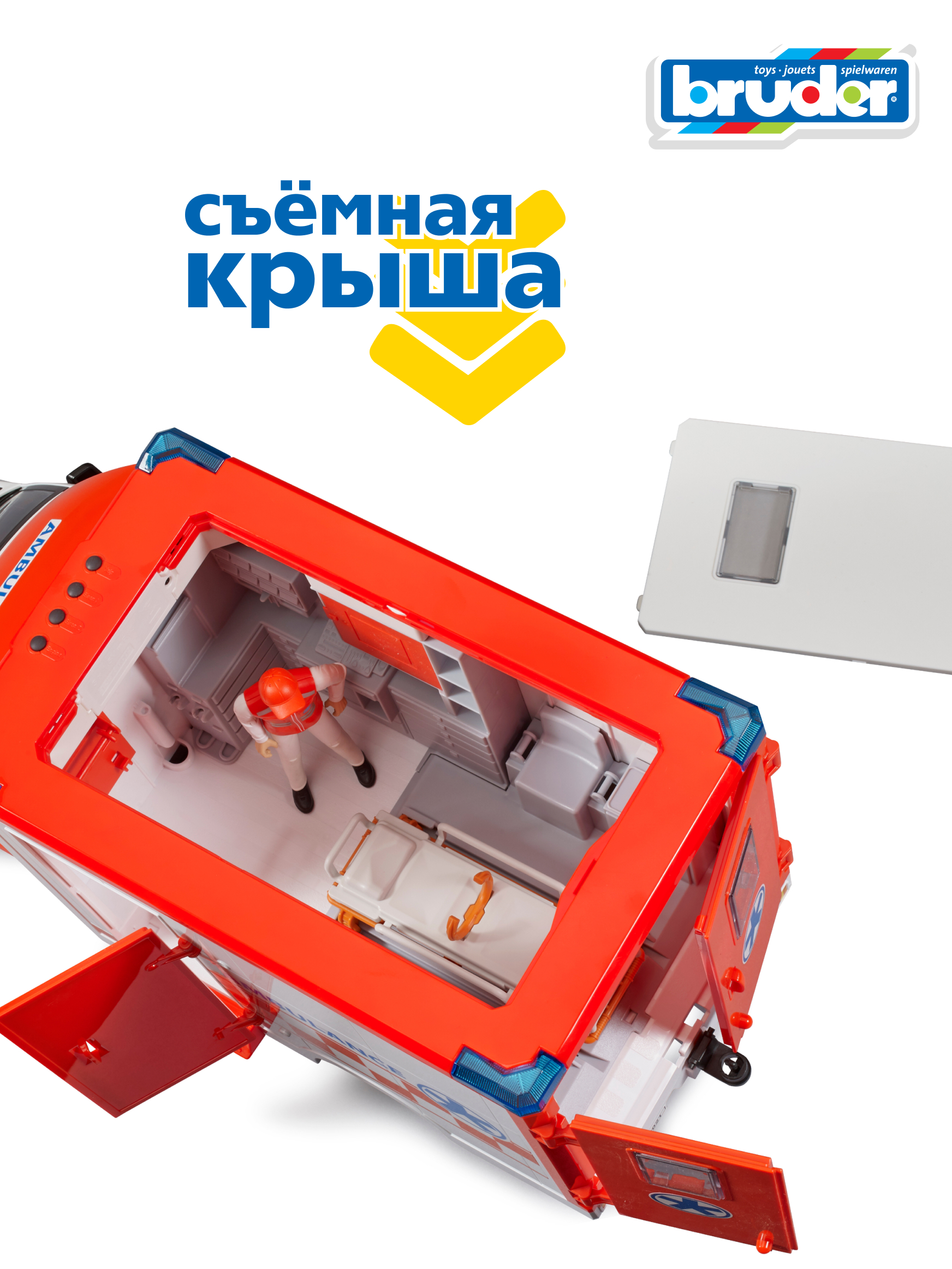 Скорая помощь Bruder Mercedes (свет, звук) с фигуркой 02-676 - фото 5
