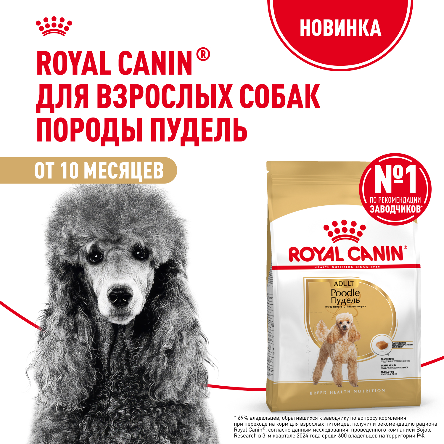 Корм для собак ROYAL CANIN Poodle Adult Пудель Эдалт сухой для взрослых собак породы пудель 3кг - фото 1