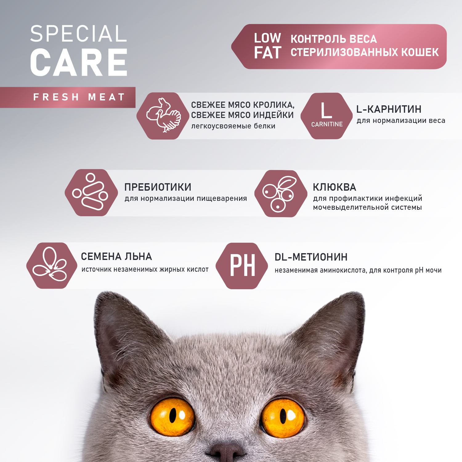 Корм для взрослых стерилизованных кошек AWARD Special Care Weight Control для контроля веса со свежим мясом кролика сухой 10кг - фото 3