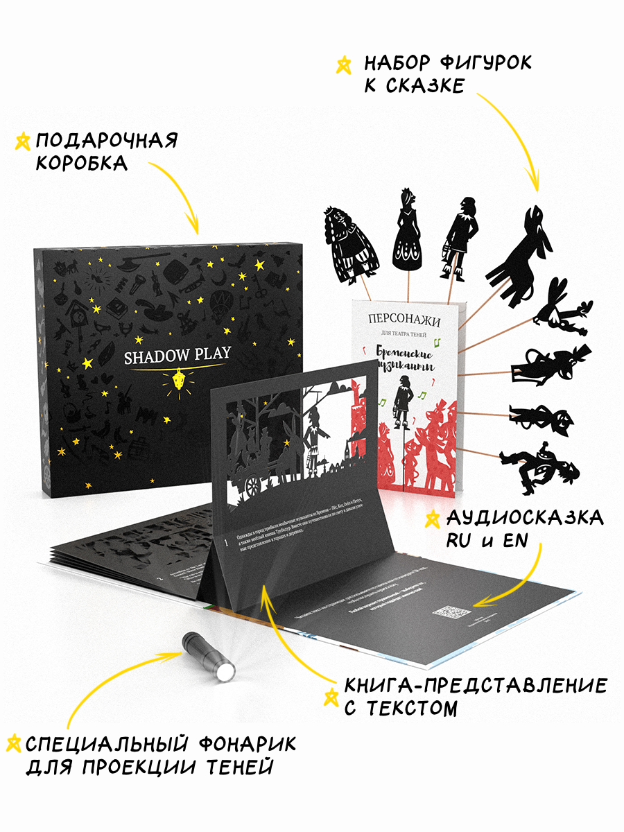 Настольная игра Театр теней/SHADOW PLAY Набор 5в1 Бременские музыканты - фото 4